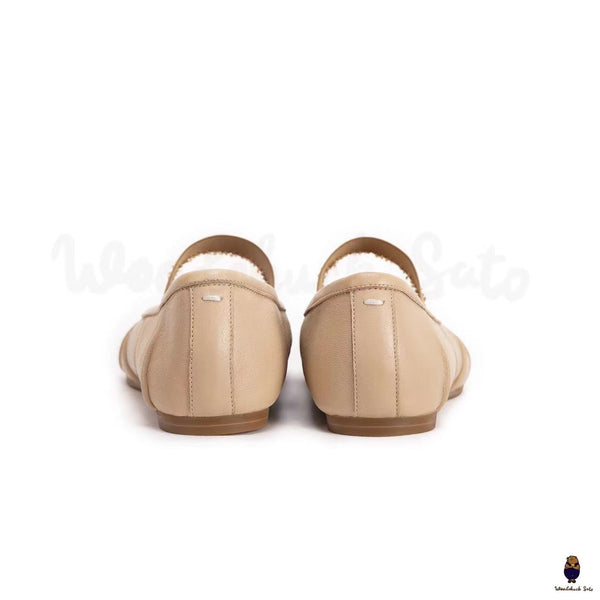 WoodChuckSato Femmes Hommes Beige Tabi Split-Toe "Distressed" Ballerines en cuir avec bande élastique Tailles EU 35-45