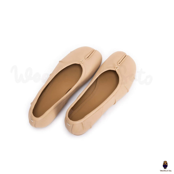 WoodChuckSato Bailarinas de cuero "envejecido" con puntera dividida y Tabi beige para hombre y mujer, tallas EU 35-45