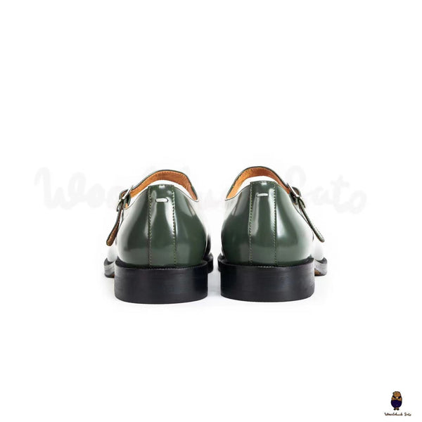 WoodChuckSato Zapatos planos Mary Jane de charol con punta dividida Tabi verde para hombre y mujer con correas de hebilla ajustables, tallas EU 35-47