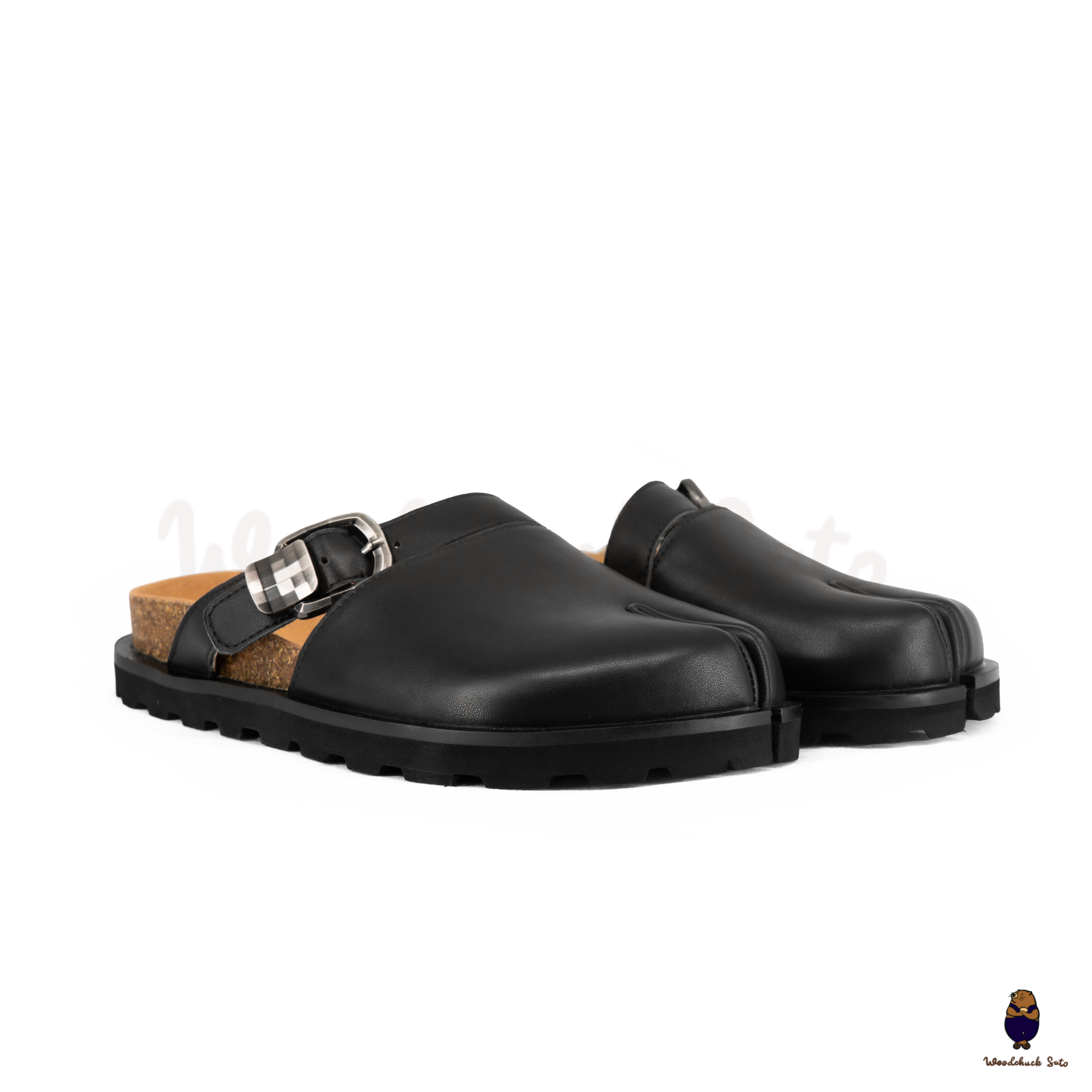 WoodchuckSato Black Leather Platform Tabi Clog Mules – WoodChuckSato