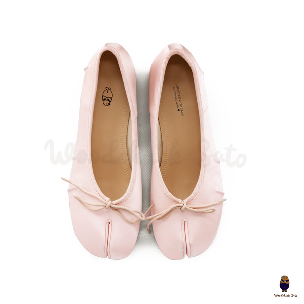 WoodchuckSato Pink Vegan Bow Tabi Ballet Heels