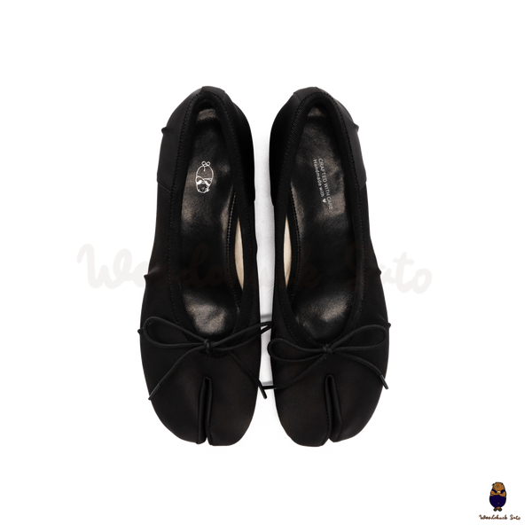 WoodchuckSato Black Vegan Bow Tabi Ballet Heels