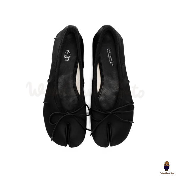 WoodchuckSato Black Vegan Bow Tabi Ballet Flats