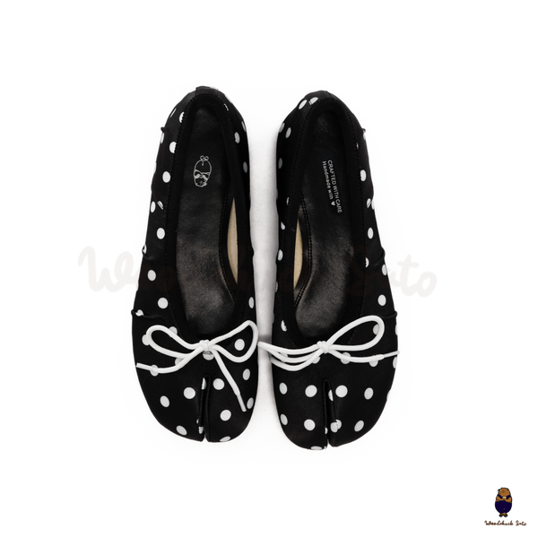 WoodchuckSato Black Polka Dot Vegan Bow Tabi Ballet Flats