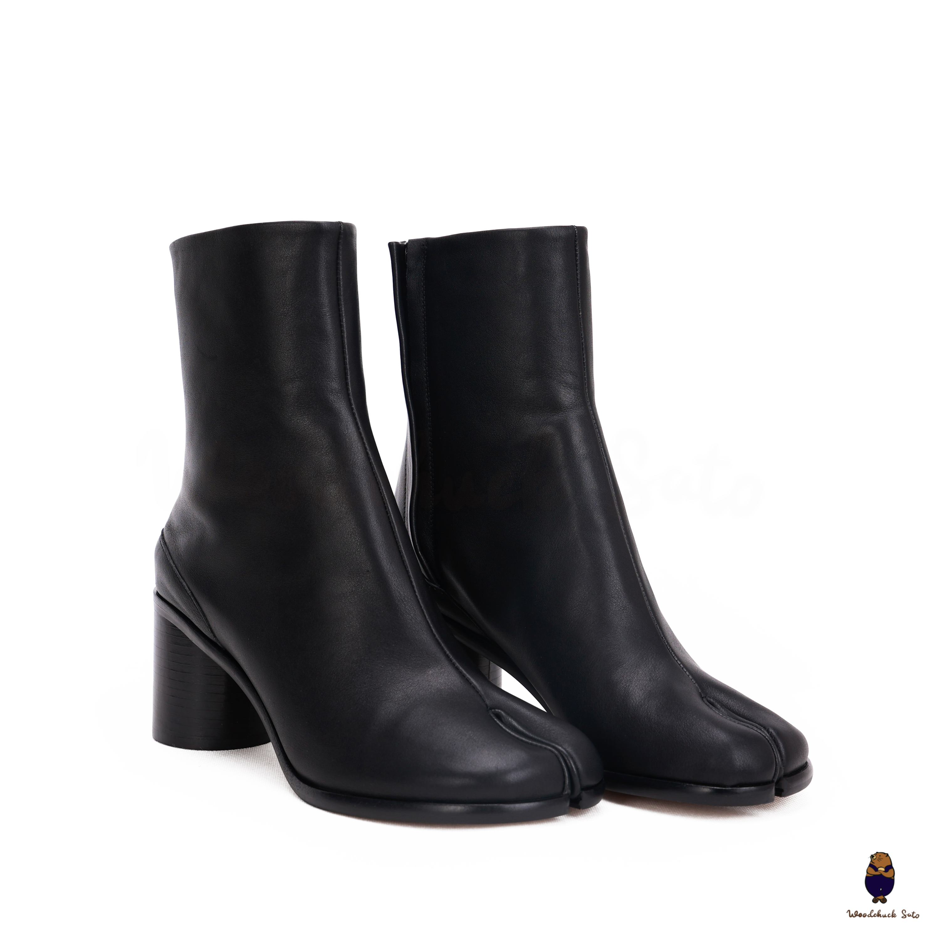 WoodchuckSato Japanese Black Cow Leather Tabi Ankle Boots 6 cm WoodchuckSato Japanese Black Cow Leather Tabi Ankle Boots 6 cm