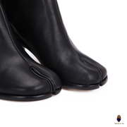 WoodChuckSato Bottes Tabi noires en cuir de vache à bout fendu pour homme et femme avec hauteur de talon de 6 cm, tailles EU 35-48