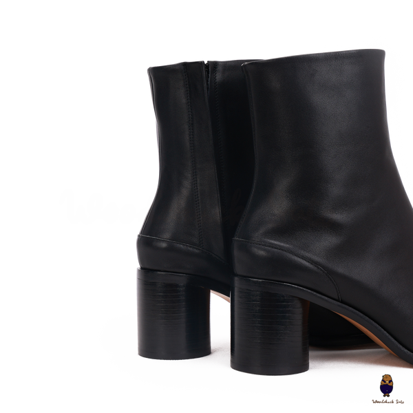 WoodChuckSato Women's Men's Black Tabi Split-Toe Cow Leather Boots with 6cm Heel Height Sizes EU 35-48