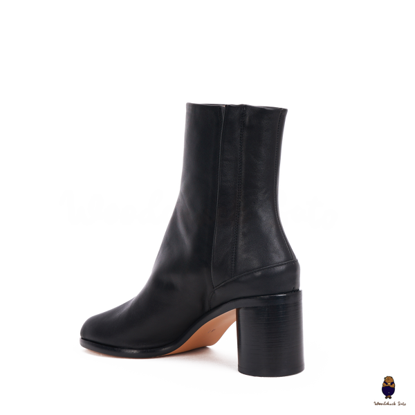 WoodChuckSato Women's Men's Black Tabi Split-Toe Cow Leather Boots with 6cm Heel Height Sizes EU 35-48