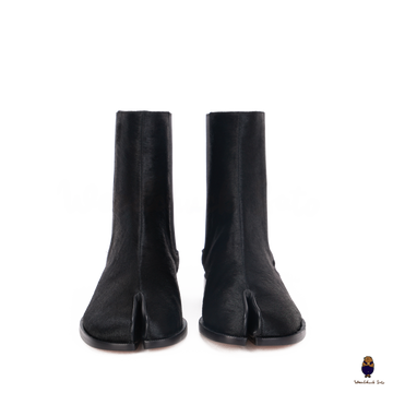 WoodChuckSato Damen Herren schwarze Tabi Split-Toe Rindsleder Pferdehaar elastische Stiefel Größen EU 35-47