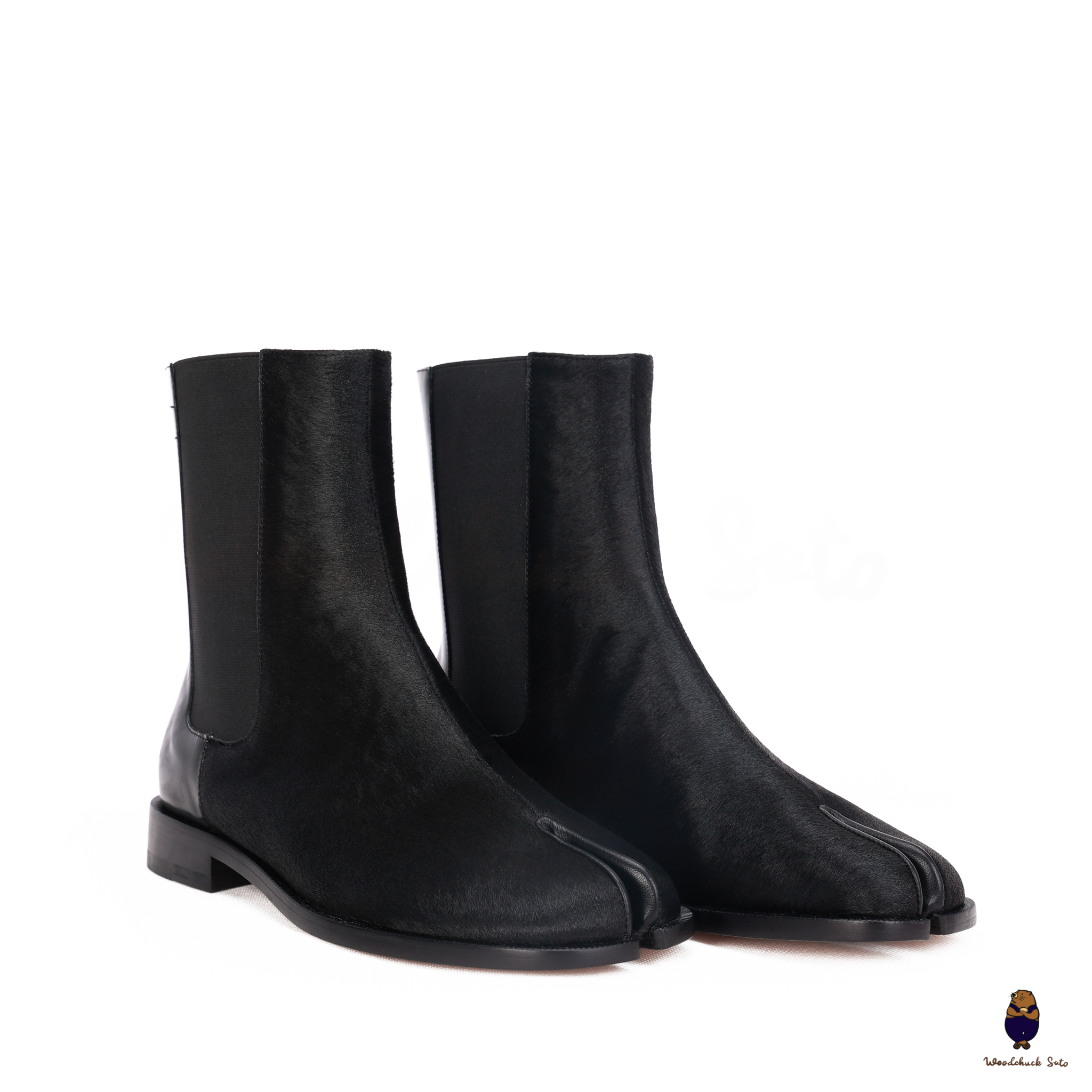 WoodChuckSato Bottes élastiques en cuir de vache à bout fendu Tabi noir pour homme et femme, tailles EU 35-47