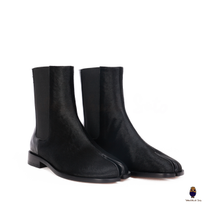 WoodChuckSato Bottes élastiques en cuir de vache à bout fendu Tabi noir pour homme et femme, tailles EU 35-47