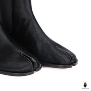 WoodChuckSato Damen Herren schwarze Tabi Split-Toe Rindsleder Pferdehaar elastische Stiefel Größen EU 35-47