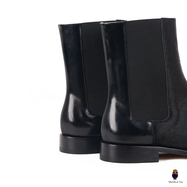 WoodChuckSato Damen Herren schwarze Tabi Split-Toe Rindsleder Pferdehaar elastische Stiefel Größen EU 35-47