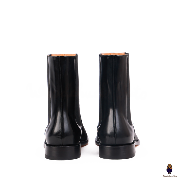 WoodChuckSato Damen Herren schwarze Tabi Split-Toe Rindsleder Pferdehaar elastische Stiefel Größen EU 35-47