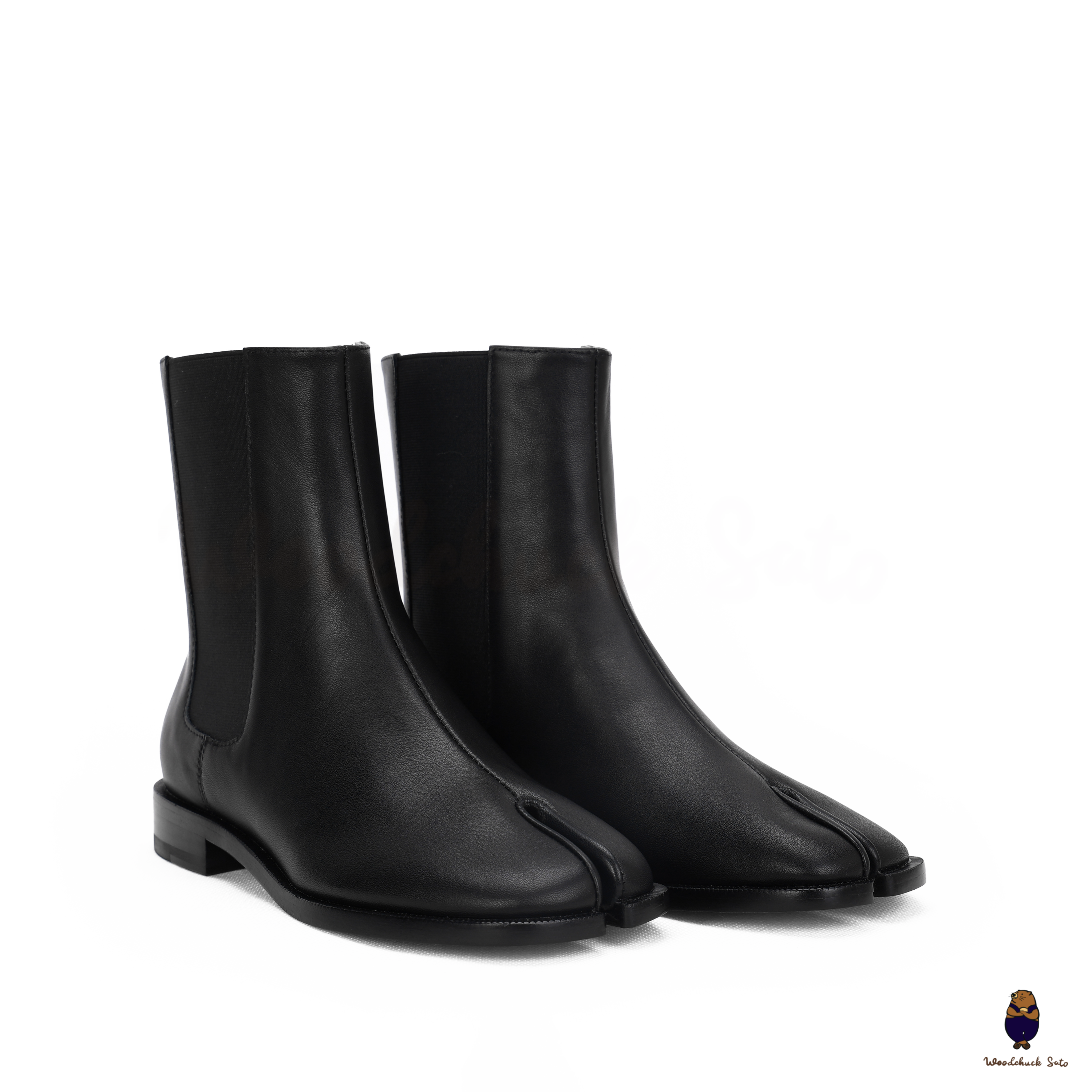 WoodchuckSato Japanese Black Cow Leather Tabi Elastic Chelsea