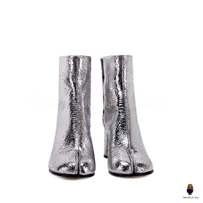 WoodchuckSato Japanese Cracked Silver Cow Leather Tabi Ankle Boots