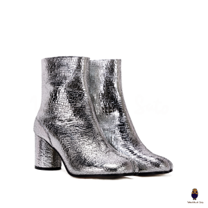 WoodChuckSato Women's Men's Cracked Silver Tabi Split-Toe Cow Leather Boots with 8cm Heel Height Sizes EU 35-48
