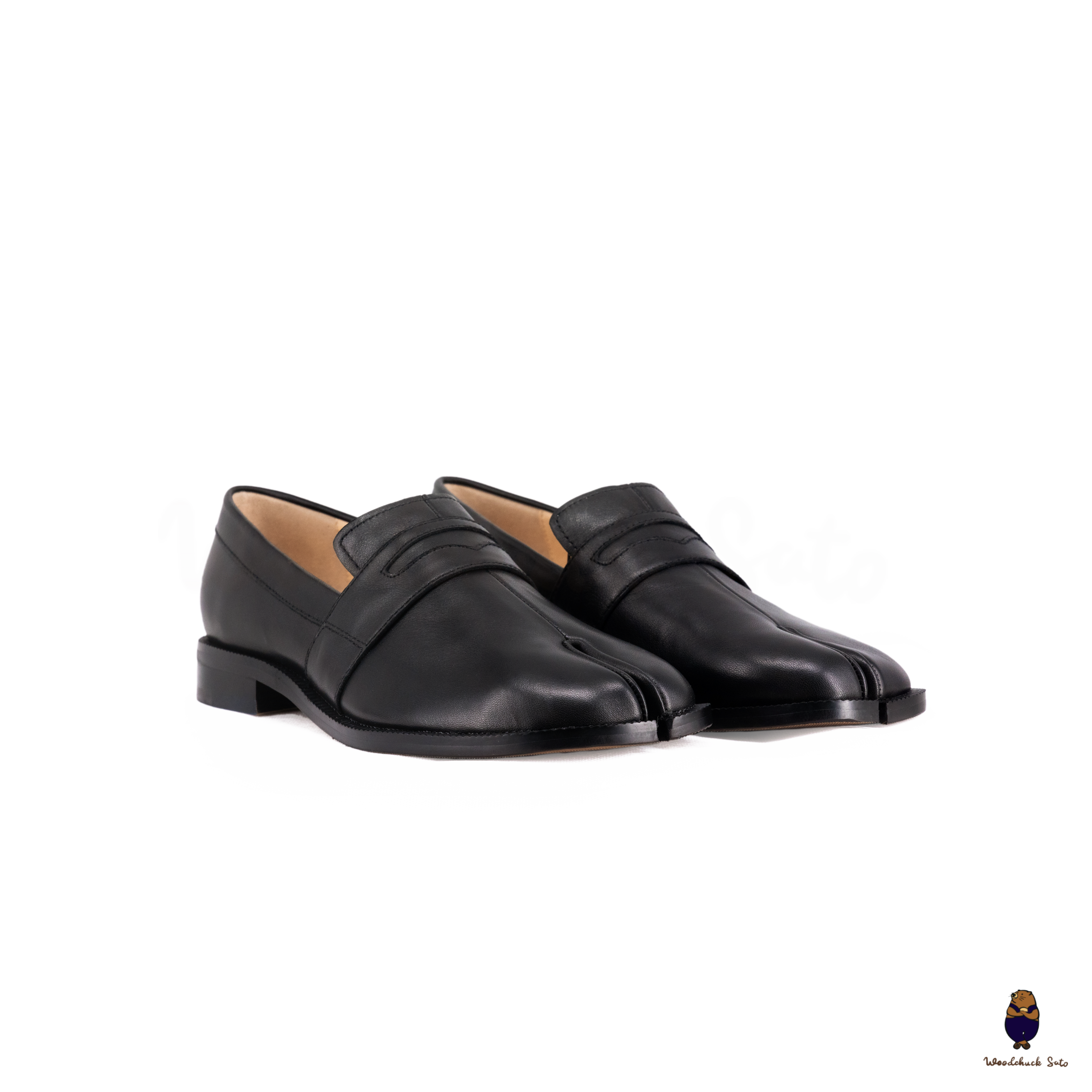 WoodchuckSato Black Matte Cow Leather Penny Strap Tabi Split-toe