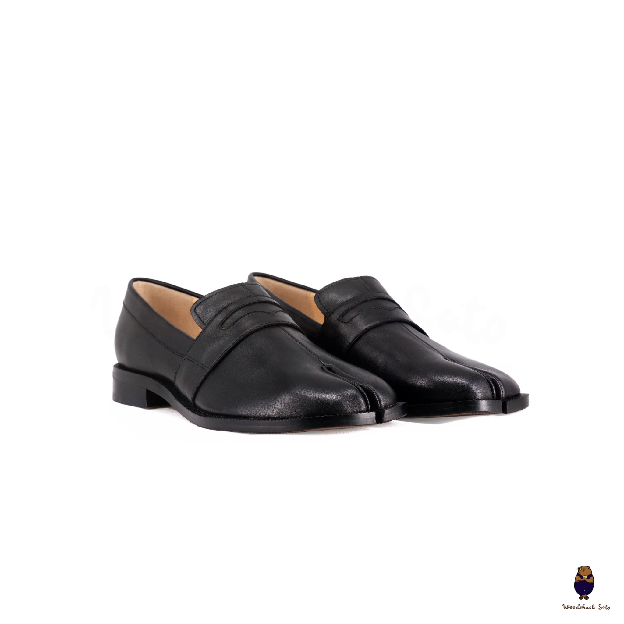 WoodchuckSato Classic Black Leather Tabi Penny Loafers