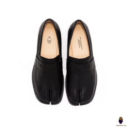 WoodchuckSato Black Matte Cow Leather Penny Strap Tabi Split-toe
