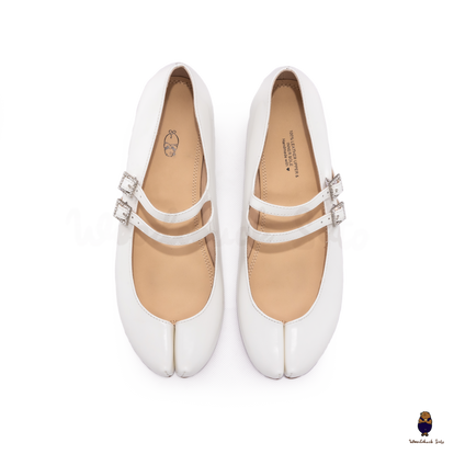 WoodchuckSato White Patent Cow Leather Tabi Mary Jane Flats with