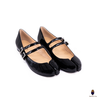 WoodchuckSato Black Patent Leather Double-Strap Tabi Mary