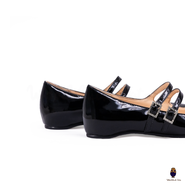 WoodchuckSato Black Patent Leather Double-Strap Tabi Mary Jane Shoes Split-Toe Flats in Sizes 35 to 45