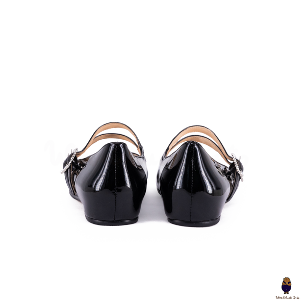 WoodchuckSato Black Patent Leather Double-Strap Tabi Mary Jane Shoes Split-Toe Flats in Sizes 35 to 45