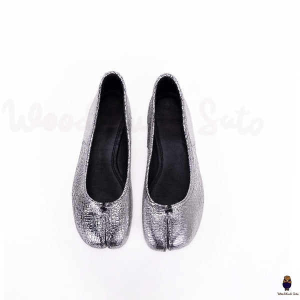 WoodChuckSato Ballerine da Uomo in Pelle di Pecora con Punta Divisa Tabi Argento Cracked Taglie EU 35-45