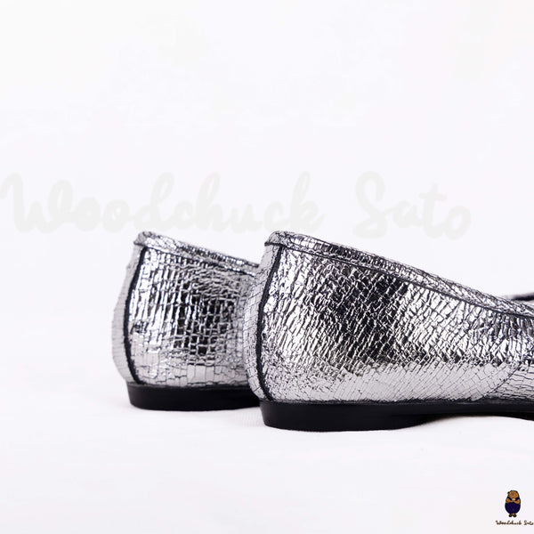 WoodChuckSato Ballerine da Uomo in Pelle di Pecora con Punta Divisa Tabi Argento Cracked Taglie EU 35-45