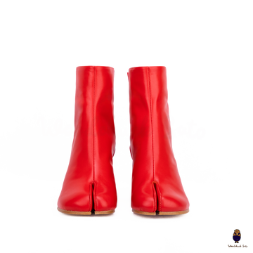 WoodChuckSato Stivali da Uomo in Pelle di Mucca con Punta Divisa Tabi Rosso Brillante da Uomo con Altezza Tacco 8 cm Taglie EU 35-48