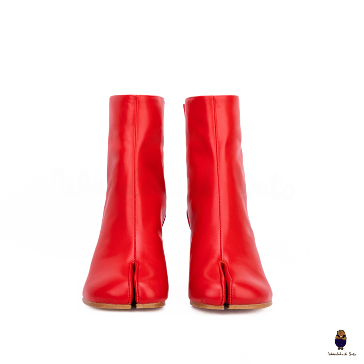 WoodChuckSato Stivali da Uomo in Pelle di Mucca con Punta Divisa Tabi Rosso Brillante da Uomo con Altezza Tacco 8 cm Taglie EU 35-48