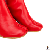 WoodChuckSato Stivali da Uomo in Pelle di Mucca con Punta Divisa Tabi Rosso Brillante da Uomo con Altezza Tacco 8 cm Taglie EU 35-48