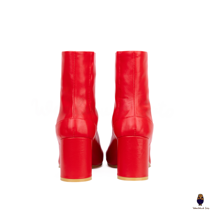 WoodChuckSato Stivali da Uomo in Pelle di Mucca con Punta Divisa Tabi Rosso Brillante da Uomo con Altezza Tacco 8 cm Taglie EU 35-48