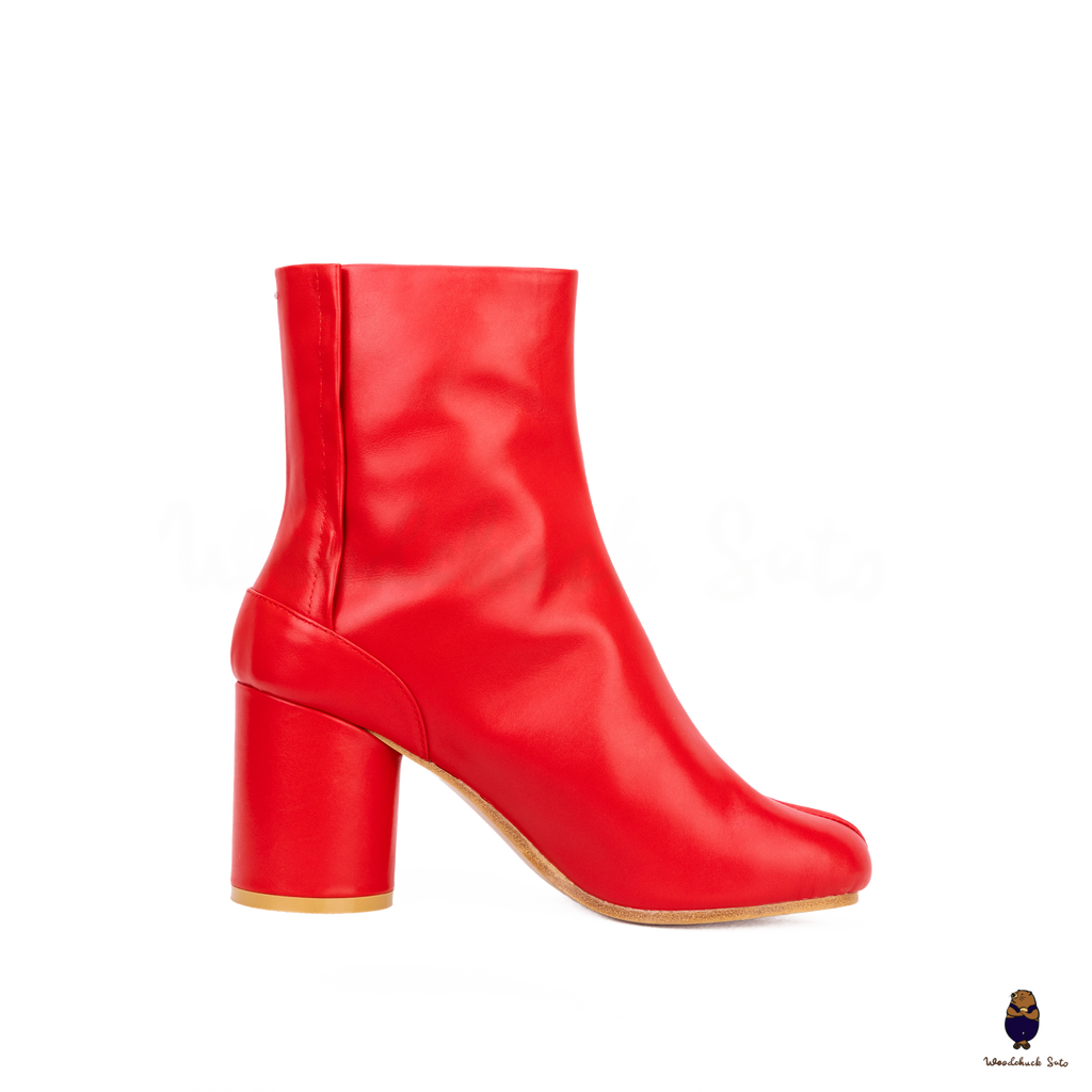 WoodchuckSato Japanese Red Cow Leather Tabi Ankle Boots 8 cm Heel WoodchuckSato Japanese Red Cow Leather Tabi Ankle Boots 8 cm Heel