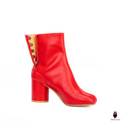 WoodChuckSato Women's Men's Bright Red Tabi Split-Toe Cow