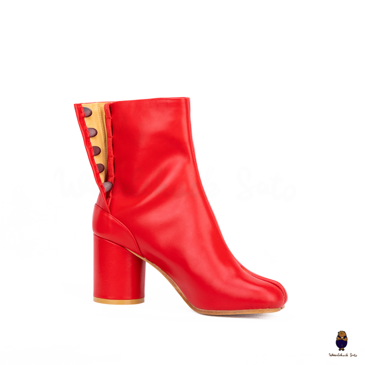 WoodChuckSato Stivali da Uomo in Pelle di Mucca con Punta Divisa Tabi Rosso Brillante da Uomo con Altezza Tacco 8 cm Taglie EU 35-48