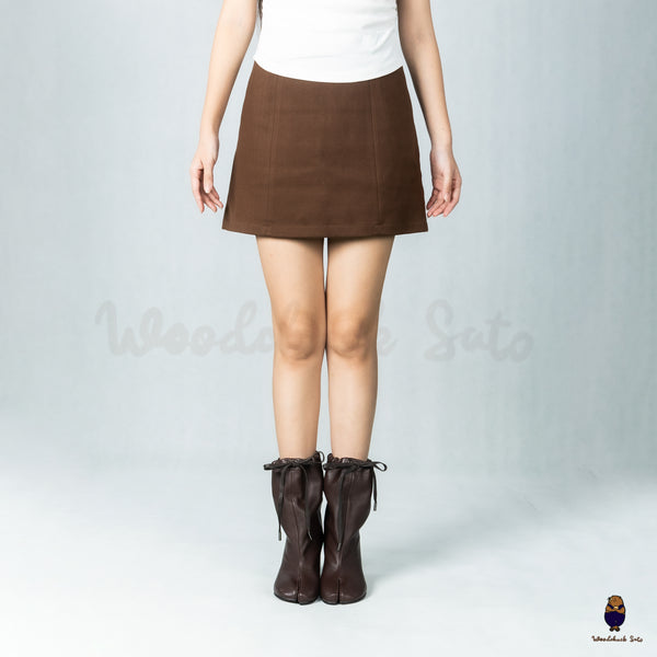 WoodchuckSato Mocha Brown Cow Leather Drawstring Tabi Ankle Boots with 8 cm Heel