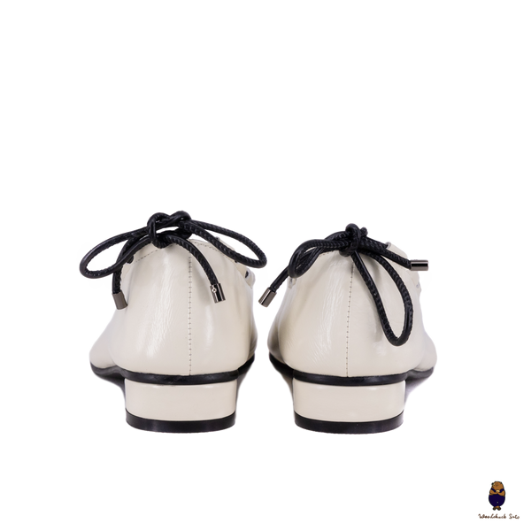 WoodchuckSato Ivory Leather Tabi Mary Jane Heels with Black Rope Trim