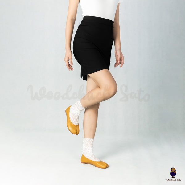 WoodChuckSato Mustard Yellow Tabi Split-Toe Leather Ballet Flats