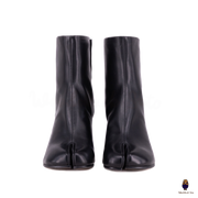 WoodChuckSato Botas de cuero de vaca Tabi con punta dividida y tacón de 8 cm de altura para hombre, color negro, tallas EU 35-48