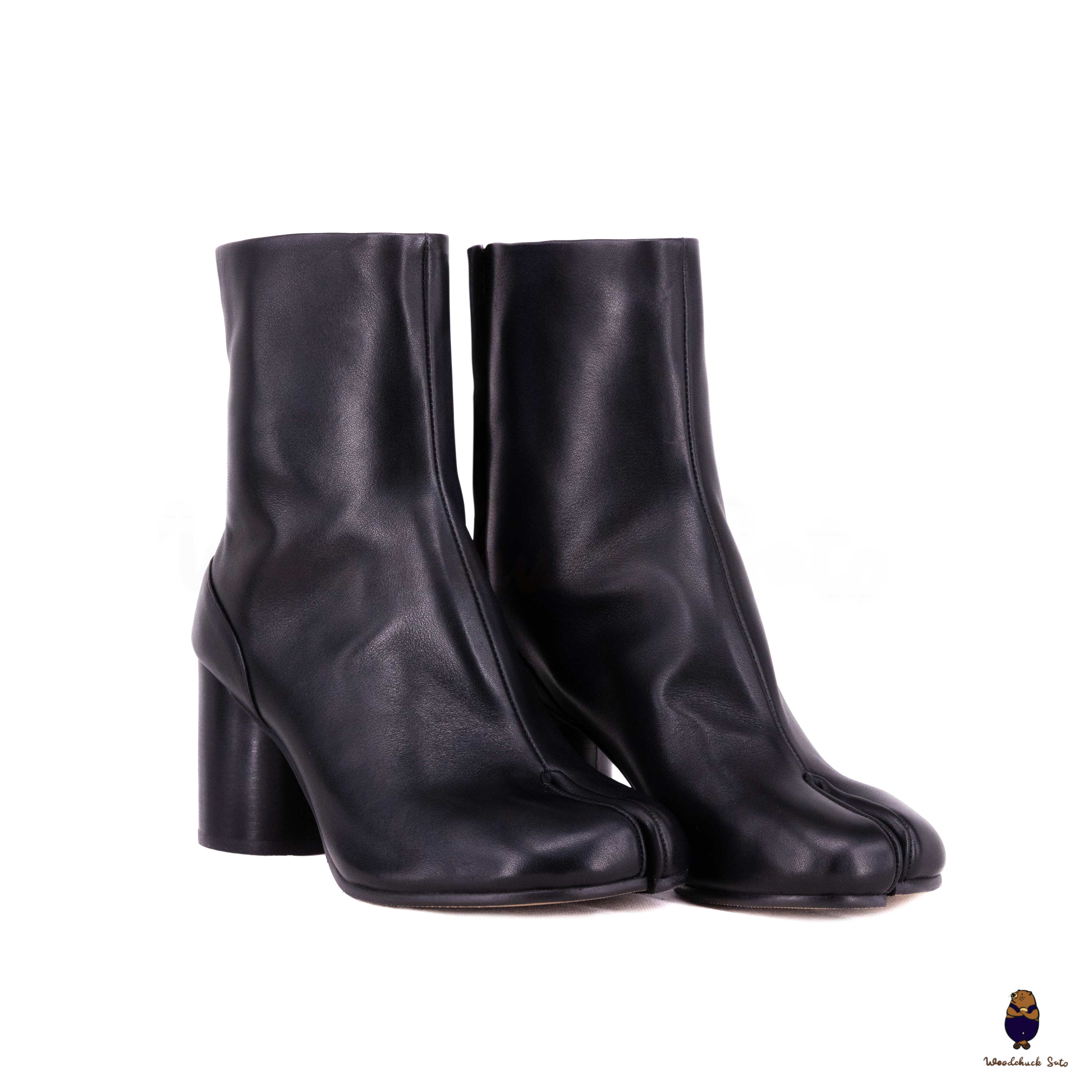 WoodChuckSato Women's Men's Black Tabi Split-Toe Cow Leather