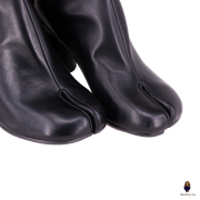 WoodChuckSato Botas de cuero de vaca Tabi con punta dividida y tacón de 8 cm de altura para hombre, color negro, tallas EU 35-48