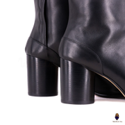 WoodChuckSato Botas de cuero de vaca Tabi con punta dividida y tacón de 8 cm de altura para hombre, color negro, tallas EU 35-48