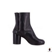 WoodChuckSato Botas de cuero de vaca Tabi con punta dividida y tacón de 8 cm de altura para hombre, color negro, tallas EU 35-48
