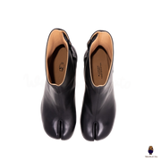 WoodChuckSato Botas de cuero de vaca Tabi con punta dividida y tacón de 8 cm de altura para hombre, color negro, tallas EU 35-48