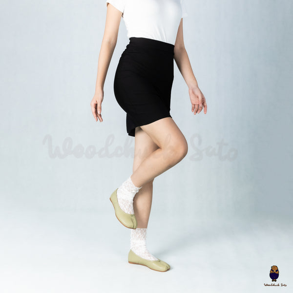 WoodChuckSato Green Tabi Split-Toe Leather Ballet Flats