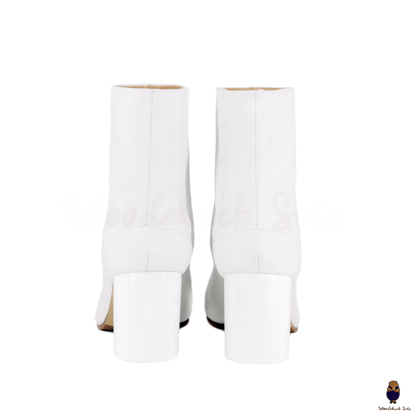 WoodchuckSato White Cow Leather Tabi Ankle Boots with 8 cm Block Heel