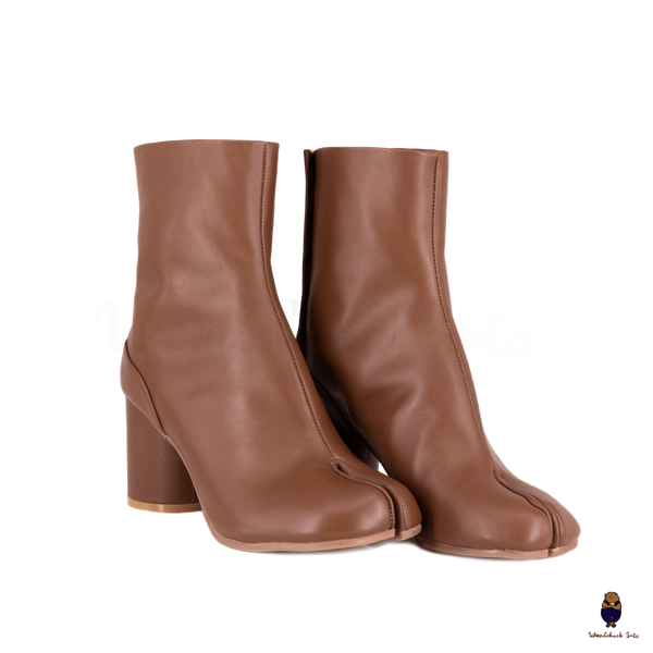 WoodChuckSato レディース メンズ ライトタン 足袋 スプリットトゥ 牛革ブーツ ヒール高さ 8cm サイズ EU 35-48