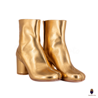 WoodchuckSato Japanese Gold Cow Leather Tabi Ankle Boots 8 cm Heel